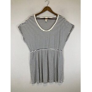 Nautical Coastal H&M Women XL White Navy Blue Striped Empire Waist Tunic Top